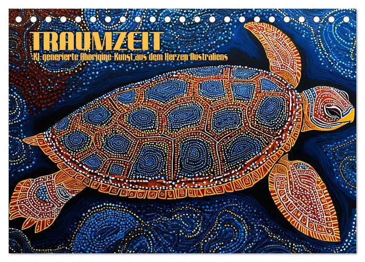 Produktbild: Traumzeit - KI-generierte Aborigine-Kunst aus dem Herzen Australiens (Tischkalender 2026 DIN A5 quer), CALVENDO Monatskalender