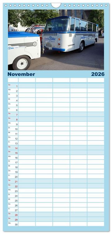 Produktbild: Familienplaner 2026 - Omnibusse im Fokus mit 5 Spalten (Wandkalender, 21 x 45 cm) CALVENDO