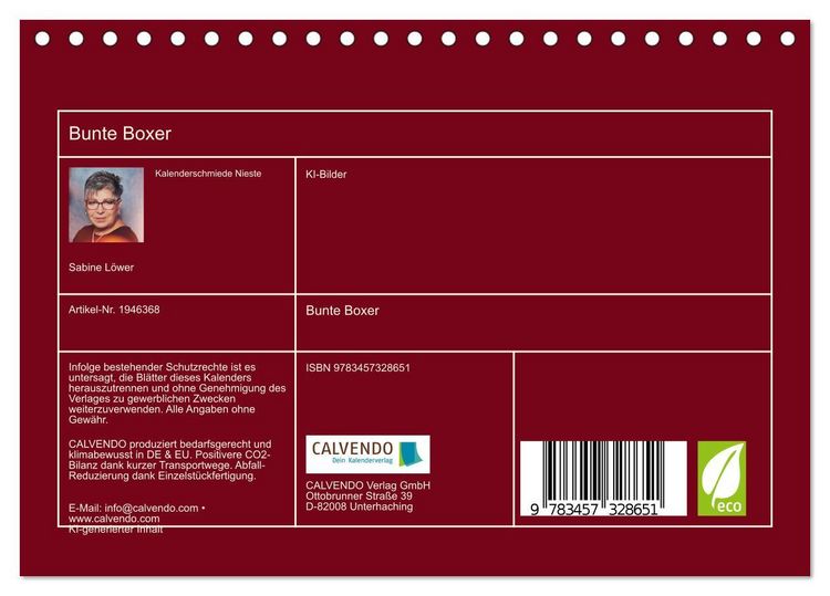 Produktbild: Bunte Boxer (Tischkalender 2026 DIN A5 quer), CALVENDO Monatskalender
