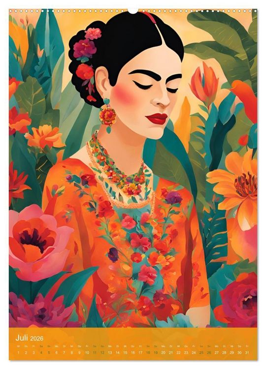 Produktbild: Gefangen in Normen. Frida Kahlo inspiriert. Flor de mi alma (Wandkalender 2026 DIN A2 hoch), CALVENDO Monatskalender