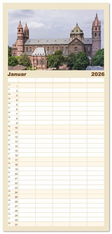 Produktbild: Familienplaner 2026 - Worms - historisch und sagenhaft mit 5 Spalten (Wandkalender, 21 x 45 cm) CALVENDO