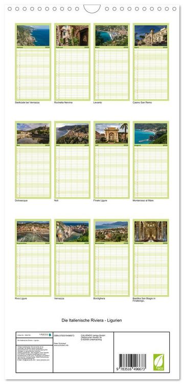 Produktbild: Familienplaner 2026 - Die Italienische Riviera - Ligurien mit 5 Spalten (Wandkalender, 21 x 45 cm) CALVENDO