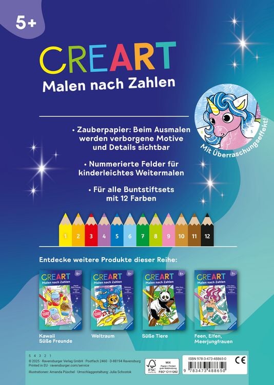Produktbild: CreArt Malen nach Zahlen ab 5 - Zauberpapier: Einhorn Zauber
