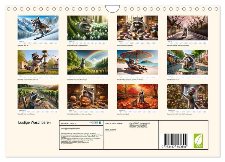 Produktbild: Lustige Waschb&auml;ren (Wandkalender 2026 DIN A4 quer), CALVENDO Monatskalender
