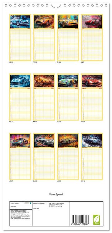Produktbild: Familienplaner 2026 - Neon Speed mit 5 Spalten (Wandkalender, 21 x 45 cm) CALVENDO