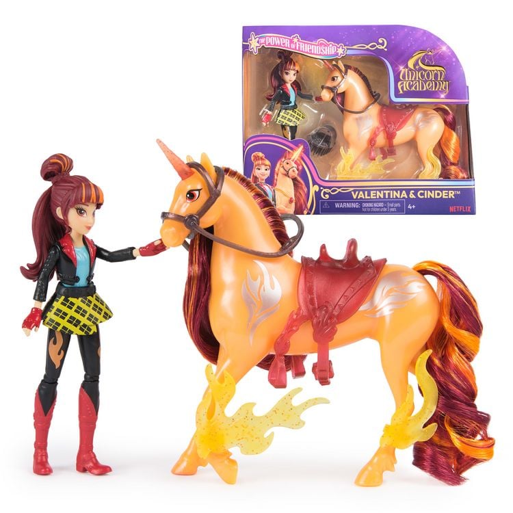 Produktbild: Unicorn Academy - Valentina & Einhorn Cinder Set, 12 cm Figuren zur Netflix Serie mit Sattel, M&auml;hnen- und Schweifb&uuml;rste & Zubeh&ouml;r, ab 4 J.