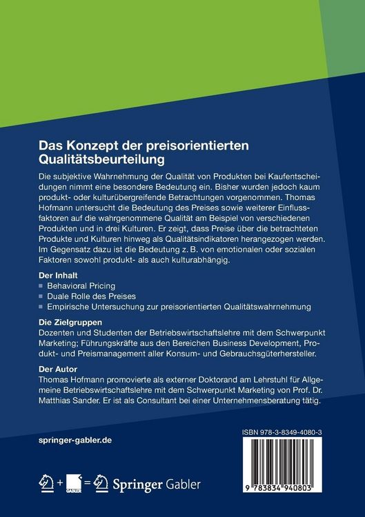 Produktbild: Das Konzept der preisorientierten Qualit&auml;tsbeurteilung