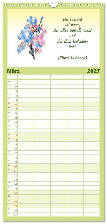 Produktbild: Familienplaner 2027 - 12 unterhaltsame Zitate f&uuml;r ein sch&ouml;nes Jahr mit 5 Spalten (Wandkalender, 21 x 45 cm) CALVENDO