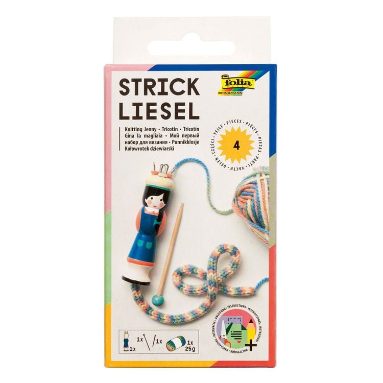 Produktbild: FOLIA Strickliesel inklusive Wolle, Holzstricknadel und Sticknadel