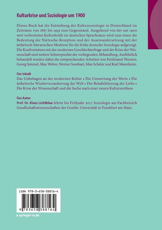 Produktbild: Kulturkrise und Soziologie um 1900