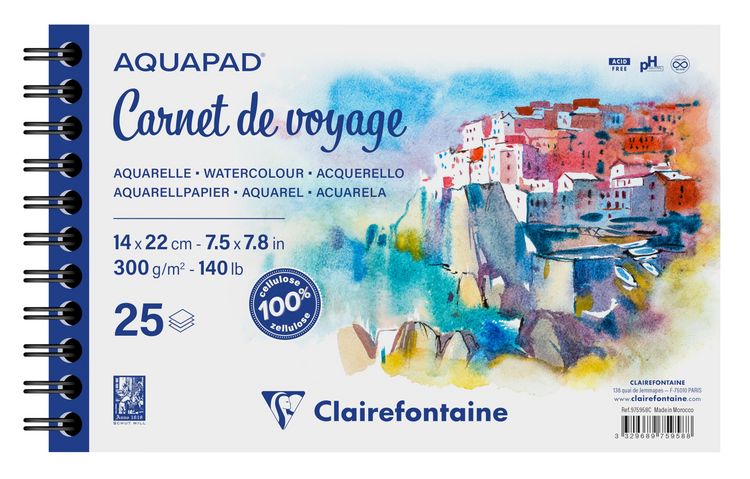 Produktbild: Aquapad Reisealbum Skizzenbuch Aquarell, 14x22cm, 300g, 25 Blatt
