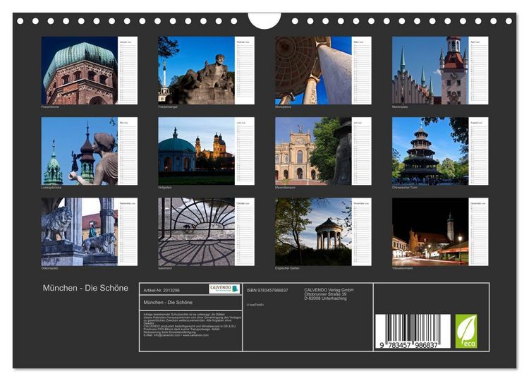 Produktbild: M&uuml;nchen - Die Sch&ouml;ne (Wandkalender 2026 DIN A4 quer), CALVENDO Monatskalender