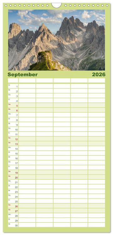 Produktbild: Familienplaner 2026 - Faszination Dolomiten mit 5 Spalten (Wandkalender, 21 x 45 cm) CALVENDO