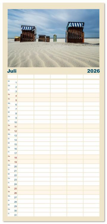 Produktbild: Familienplaner 2026 - Am Strand von Juist mit 5 Spalten (Wandkalender, 21 x 45 cm) CALVENDO