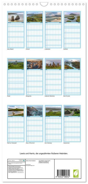 Produktbild: Familienplaner 2026 - Lewis und Harris, die ungez&auml;hmten &Auml;u&szlig;eren Hebriden. mit 5 Spalten (Wandkalender, 21 x 45 cm) CALVENDO