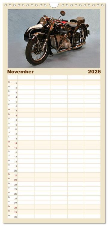 Produktbild: Familienplaner 2026 - Deutsche Motorrad - Legenden - Rollende Kunstwerke aus alten Zeiten mit 5 Spalten (Wandkalender, 21 x 45 cm) CALVENDO