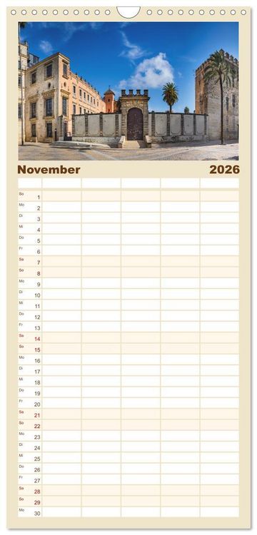 Produktbild: Familienplaner 2026 - Jerez de la Frontera - Heimatstadt des Sherry mit 5 Spalten (Wandkalender, 21 x 45 cm) CALVENDO