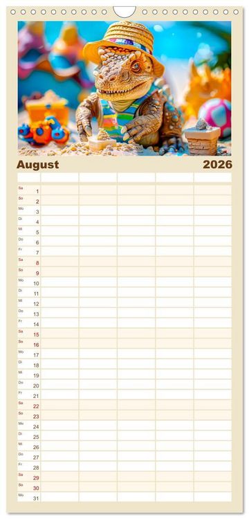 Produktbild: Familienplaner 2026 - Dinosaurier Sommer - Urzeitlich witzige Strandparty mit 5 Spalten (Wandkalender, 21 x 45 cm) CALVENDO