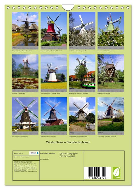 Produktbild: Windm&uuml;hlen in Norddeutschland (Wandkalender 2026 DIN A4 hoch), CALVENDO Monatskalender