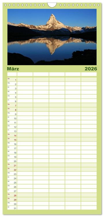 Produktbild: Familienplaner 2026 - Zauber der Berge. Die Schweizer Alpen mit 5 Spalten (Wandkalender, 21 x 45 cm) CALVENDO