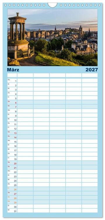 Produktbild: Familienplaner 2027 - Faszination Edinburgh mit 5 Spalten (Wandkalender, 21 x 45 cm) CALVENDO