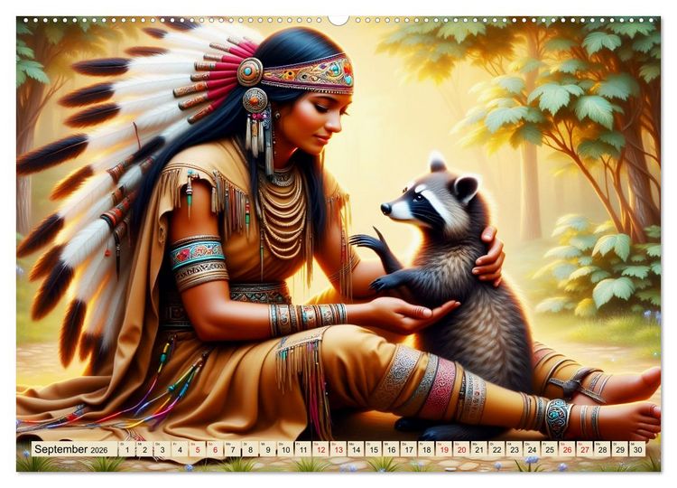 Produktbild: Spirituelle Begleiter - Indianer und Tiere im Einklang (Wandkalender 2026 DIN A2 quer), CALVENDO Monatskalender