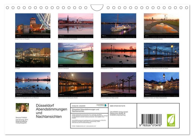 Produktbild: D&uuml;sseldorf Abendstimmungen und Nachtansichten (Wandkalender 2026 DIN A4 quer), CALVENDO Monatskalender