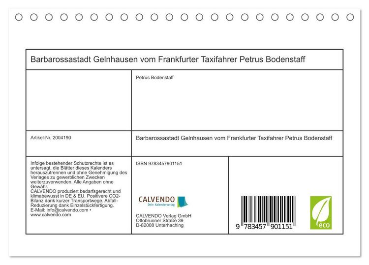 Produktbild: Barbarossastadt Gelnhausen vom Frankfurter Taxifahrer Petrus Bodenstaff (Tischkalender 2026 DIN A5 quer), CALVENDO Monatskalender