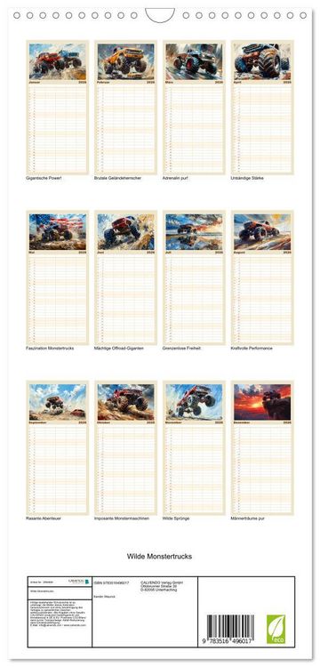 Produktbild: Familienplaner 2026 - Wilde Monstertrucks mit 5 Spalten (Wandkalender, 21 x 45 cm) CALVENDO