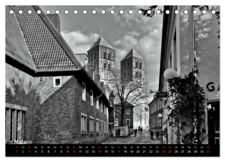 Produktbild: M&uuml;nster in schwarz-wei&szlig; gesehen (Tischkalender 2026 DIN A5 quer), CALVENDO Monatskalender