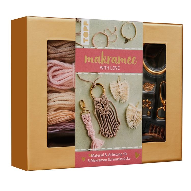 Produktbild: Makramee-Schmuckset &bdquo;With Love&ldquo; (Ros&eacute;/Natur)