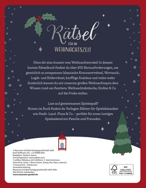 Produktbild: R&auml;tsel f&uuml;r die Weihnachtszeit I R&auml;tselbuch f&uuml;r Erwachsene