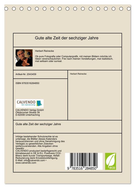 Produktbild: Gute alte Zeit der sechziger Jahre (Tischkalender 2026 DIN A5 hoch), CALVENDO Monatskalender