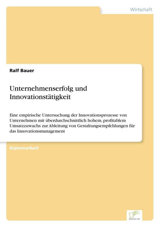 Produktbild: Unternehmenserfolg und Innovationst&auml;tigkeit