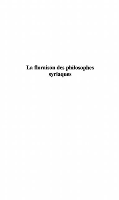Produktbild: Floraison des philosophes syriaques la