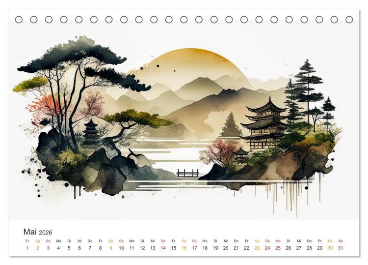 Produktbild: Japan - Aquarell Kunst und Tradition (Tischkalender 2026 DIN A5 quer), CALVENDO Monatskalender