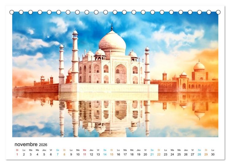 Produktbild: &Eacute;difices c&eacute;l&egrave;bres, autour du monde (Calendrier de bureau 2026 DIN A5 vertical), CALVENDO calendrier mensuel