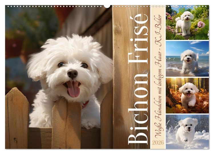 Produktbild: Bichon fris&eacute;, wei&szlig;e H&uuml;ndchen mit lockigem Haar (Wandkalender 2026 DIN A2 quer), CALVENDO Monatskalender