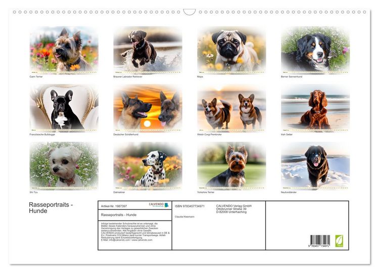 Produktbild: Rasseportraits - Hunde (Wandkalender 2026 DIN A2 quer), CALVENDO Monatskalender