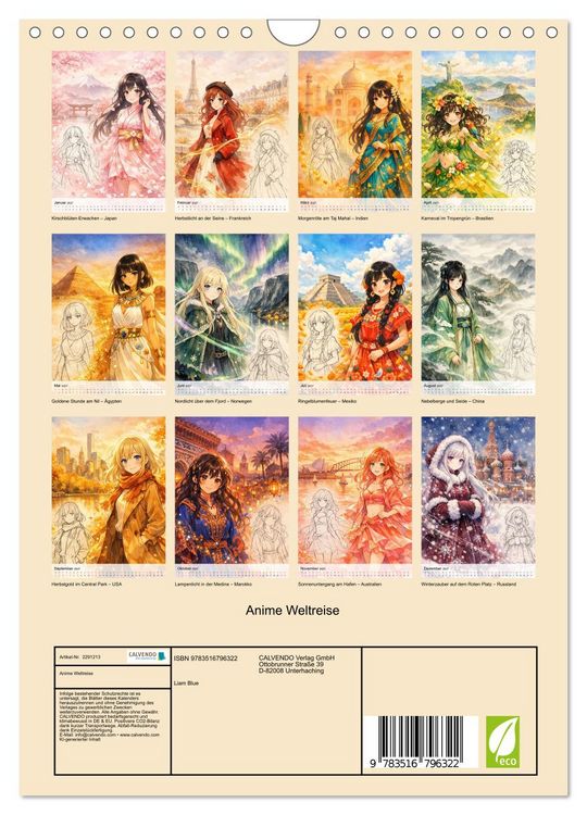 Produktbild: Anime Weltreise (Wandkalender 2027 DIN A4 hoch), CALVENDO Monatskalender