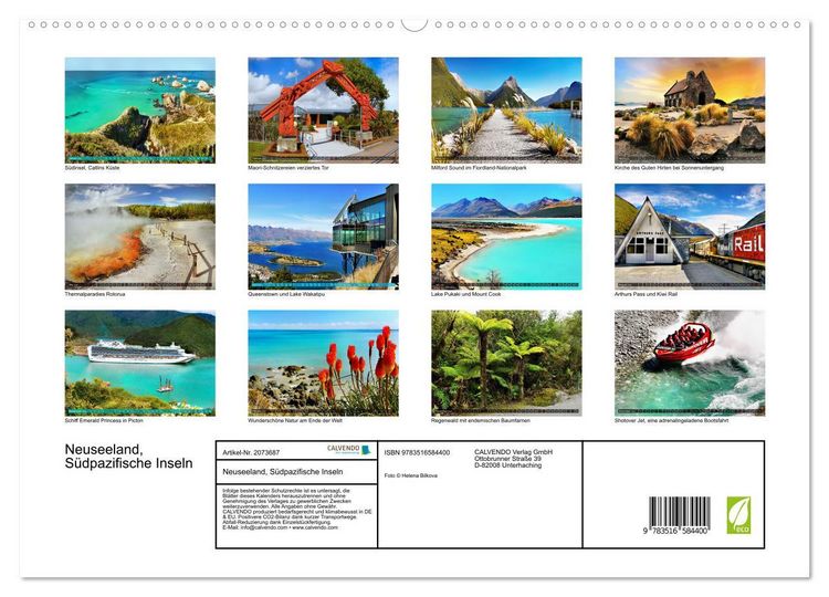 Produktbild: Neuseeland, S&uuml;dpazifische Inseln (hochwertiger Premium Wandkalender 2026 DIN A2 quer), Kunstdruck in Hochglanz