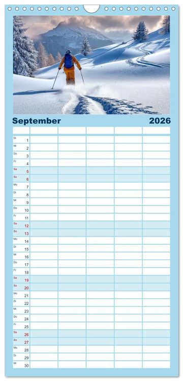 Produktbild: Familienplaner 2026 - Skifahren - endlich Schnee mit 5 Spalten (Wandkalender, 21 x 45 cm) CALVENDO
