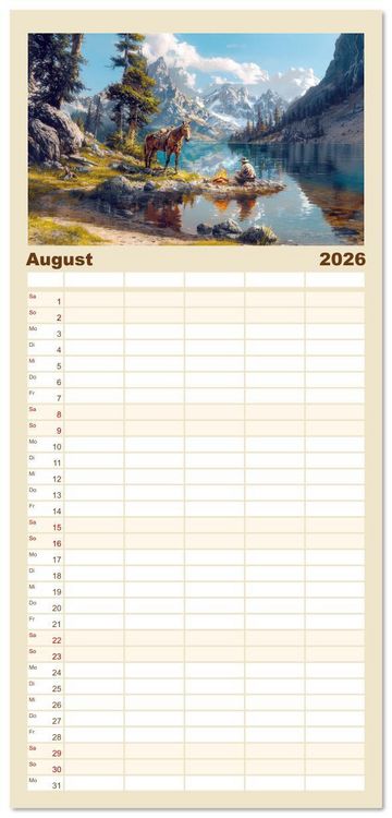 Produktbild: Familienplaner 2026 - Pferde, Freiheit, Westernreiten mit 5 Spalten (Wandkalender, 21 x 45 cm) CALVENDO
