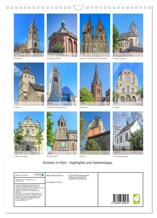 Produktbild: Kirchen in K&ouml;ln - Highlights und Geheimtipps (Wandkalender 2026 DIN A3 hoch), CALVENDO Monatskalender