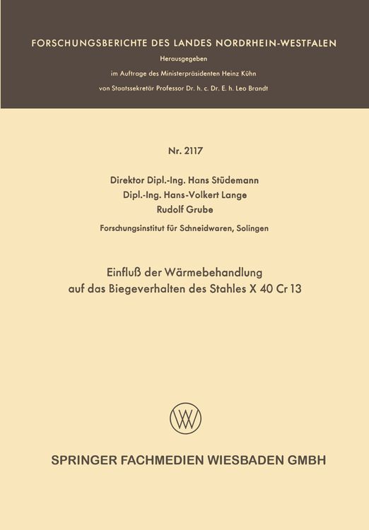 Produktbild: Einfluß der Wärmebehandlung auf das Biegeverhalten des Stahles X 40 Cr 13