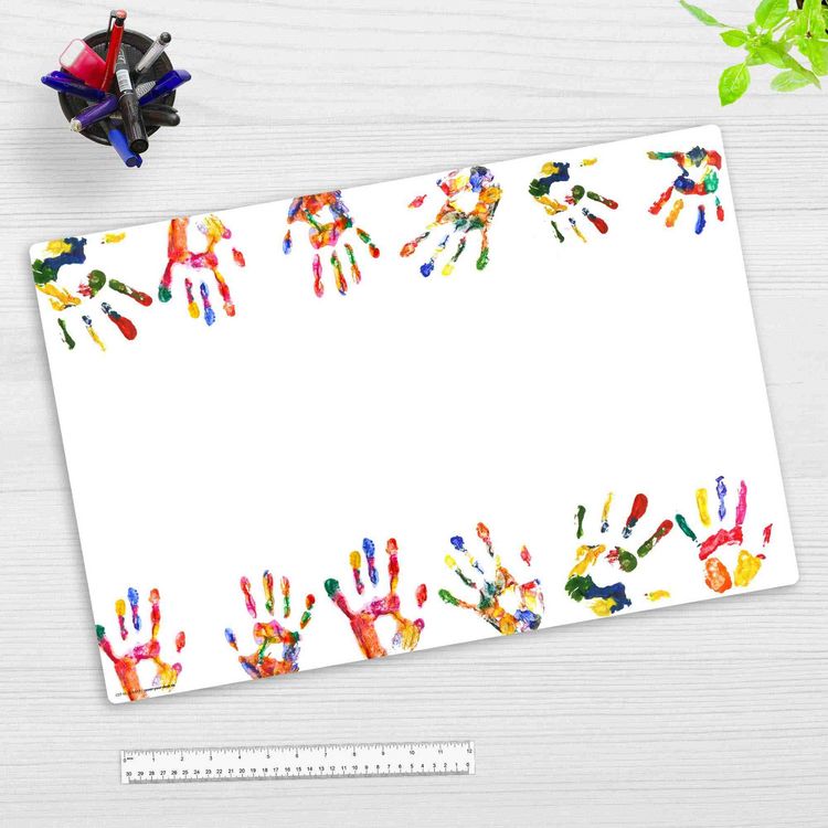 Produktbild: Cover-your-desk Schreibtischunterlage f&uuml;r Kinder und Erwachsene Bunte Kinderh&auml;nde, aus hochwertigem Vinyl , 60 x 40 cm