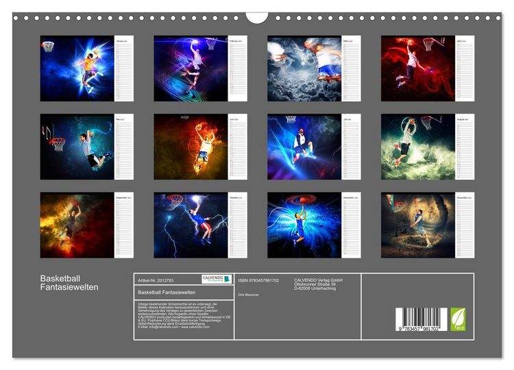 Produktbild: Basketball Fantasiewelten (Wandkalender 2026 DIN A3 quer), CALVENDO Monatskalender