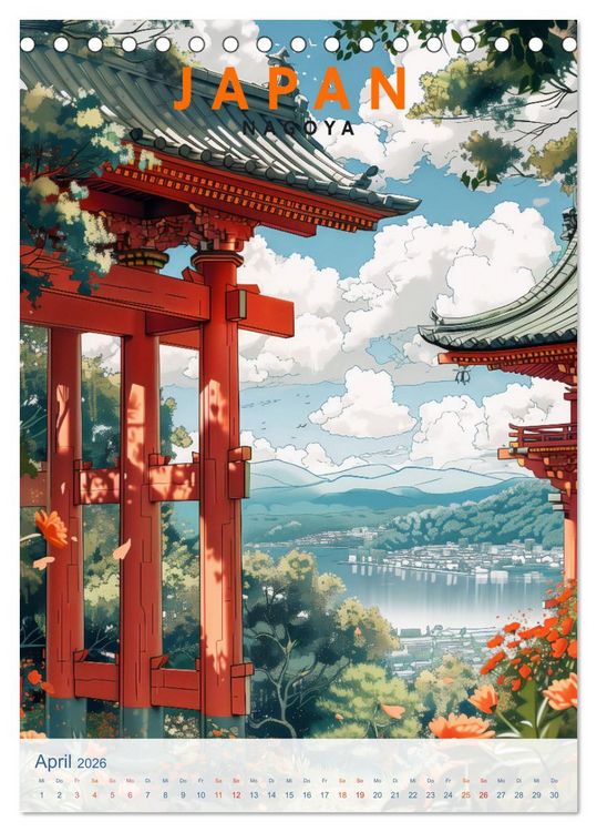 Produktbild: Japan - Old School Poster Style (Tischkalender 2026 DIN A5 hoch), CALVENDO Monatskalender