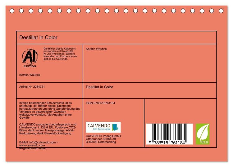 Produktbild: Destillat in Color (Tischkalender 2027 DIN A5 quer), CALVENDO Monatskalender