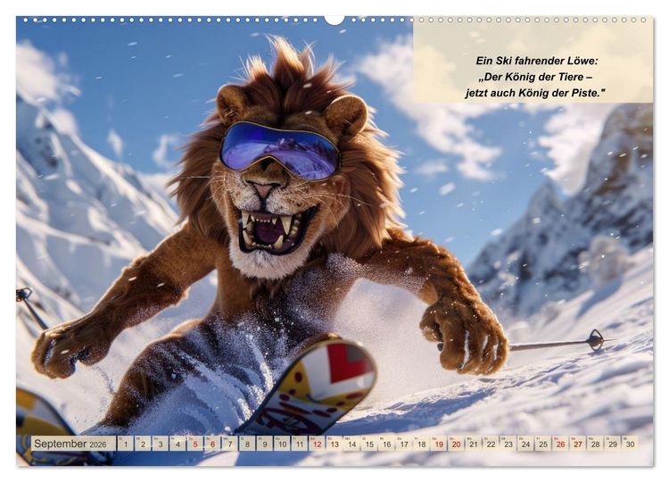 Produktbild: Tierisch lustige Skifahrer (hochwertiger Premium Wandkalender 2026 DIN A2 quer), Kunstdruck in Hochglanz